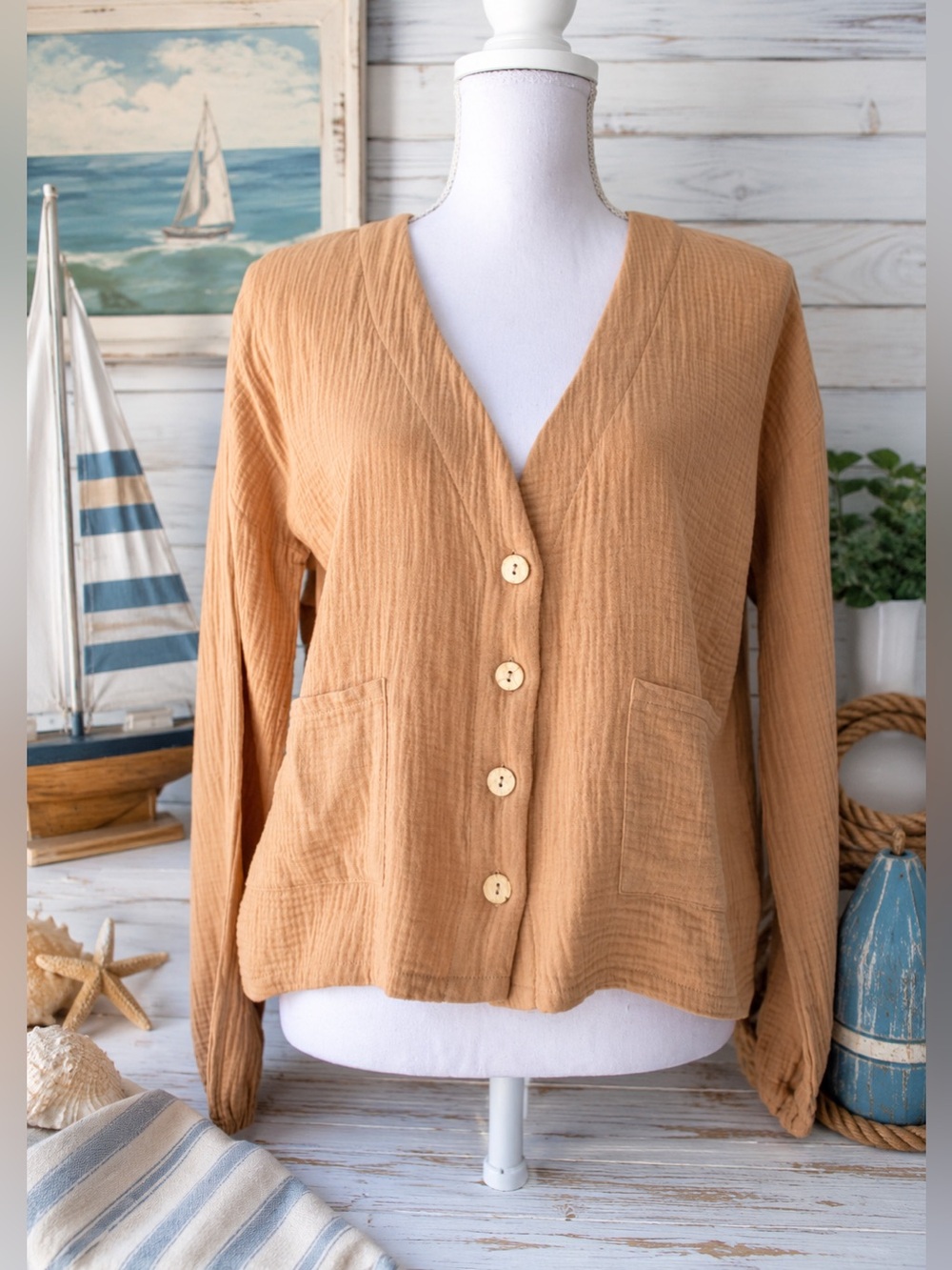 Hem & Thread NWT Cotton Gauze Button Front Cardigan Jacket S